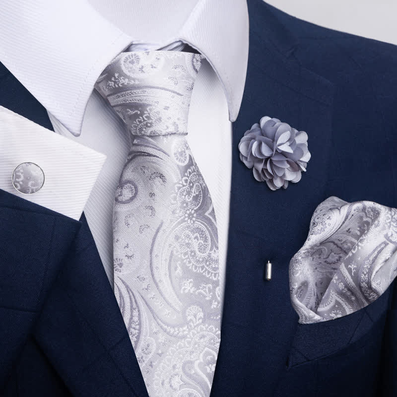 4Pcs Men's Modern Silver Gray Series Necktie Set - Image 3