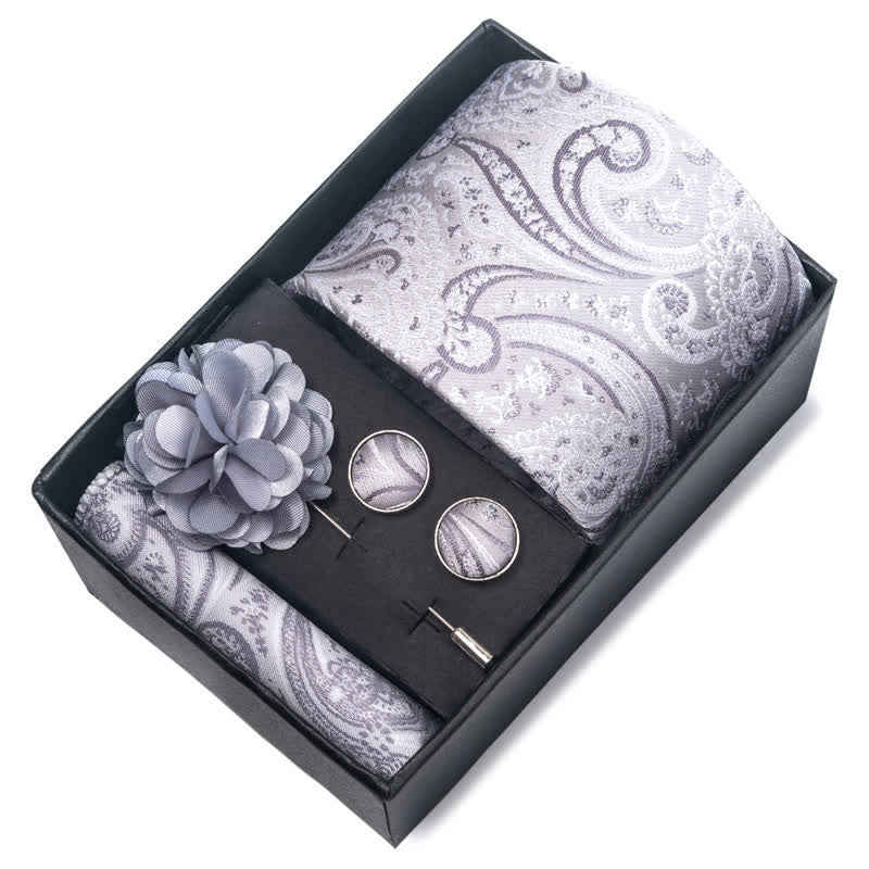 4Pcs Men's Modern Silver Gray Series Necktie Set - Image 4