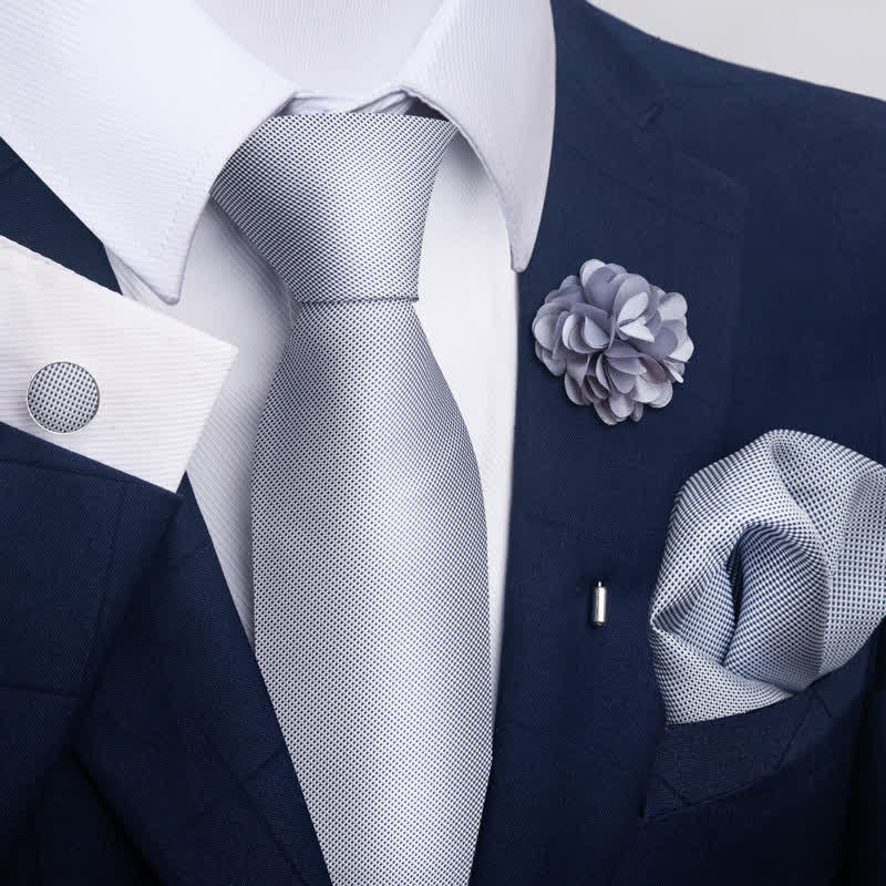 4Pcs Men's Modern Silver Gray Series Necktie Set - Image 5