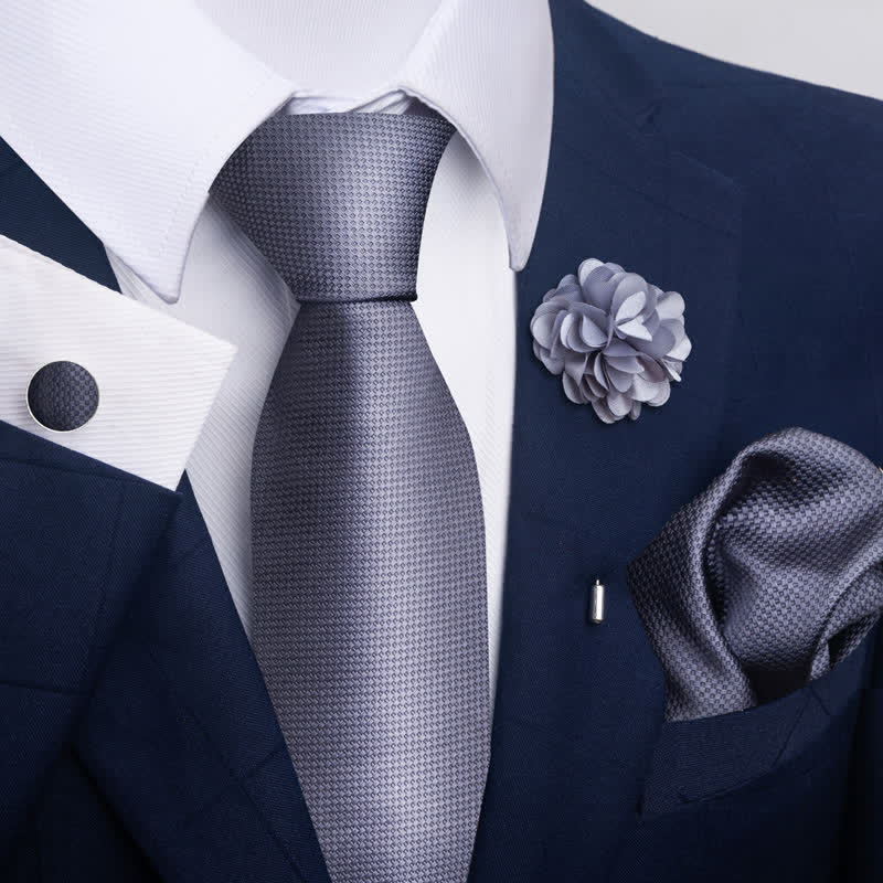 4Pcs Men's Modern Silver Gray Series Necktie Set - Image 7