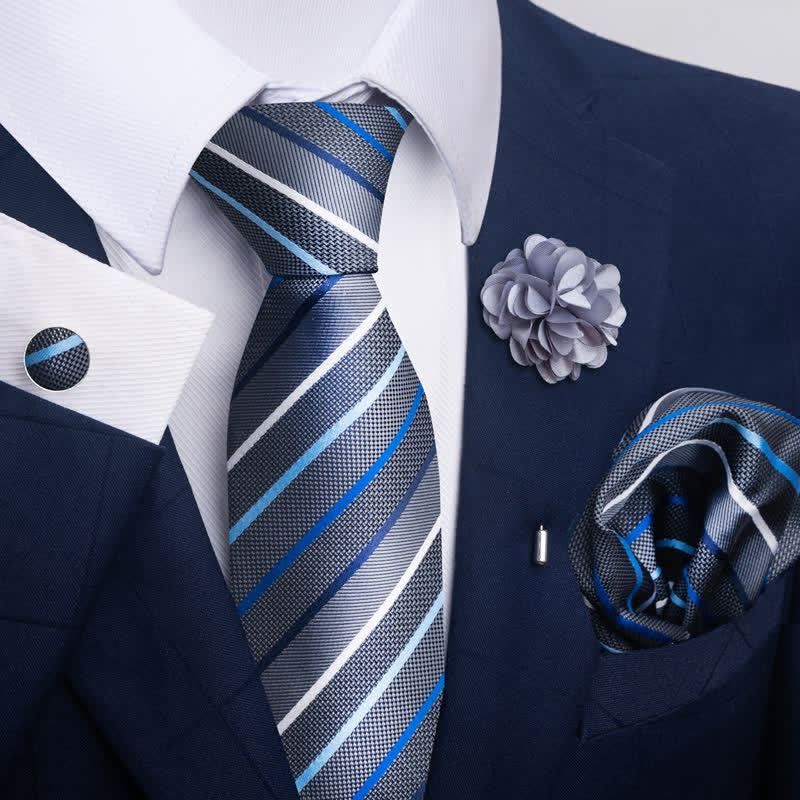 4Pcs Men's Modern Silver Gray Series Necktie Set - Image 9