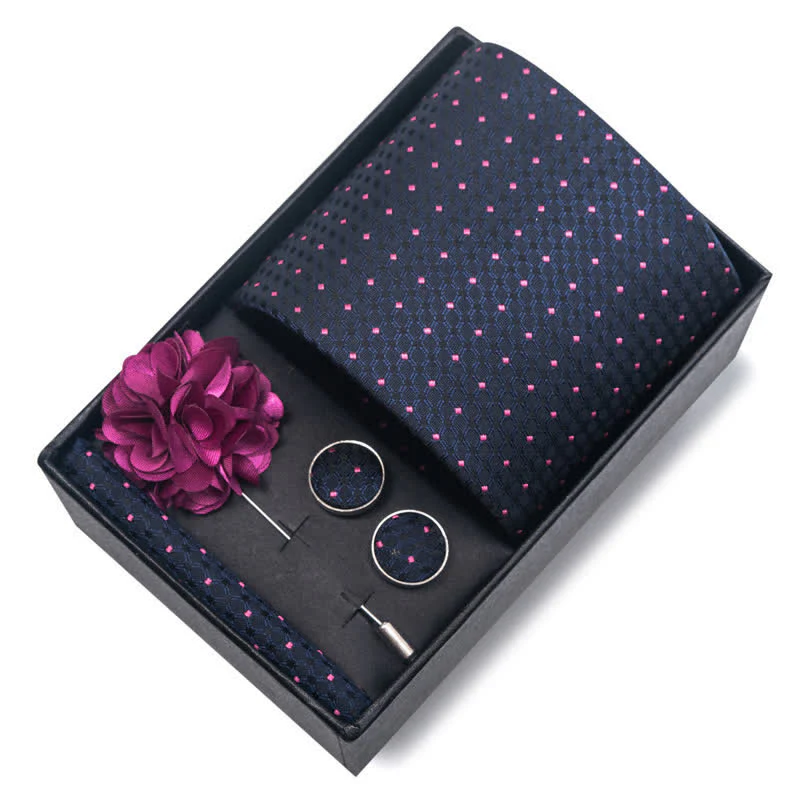 4Pcs Men's Navy Blue Series Jacquard Design Necktie Set - Image 16