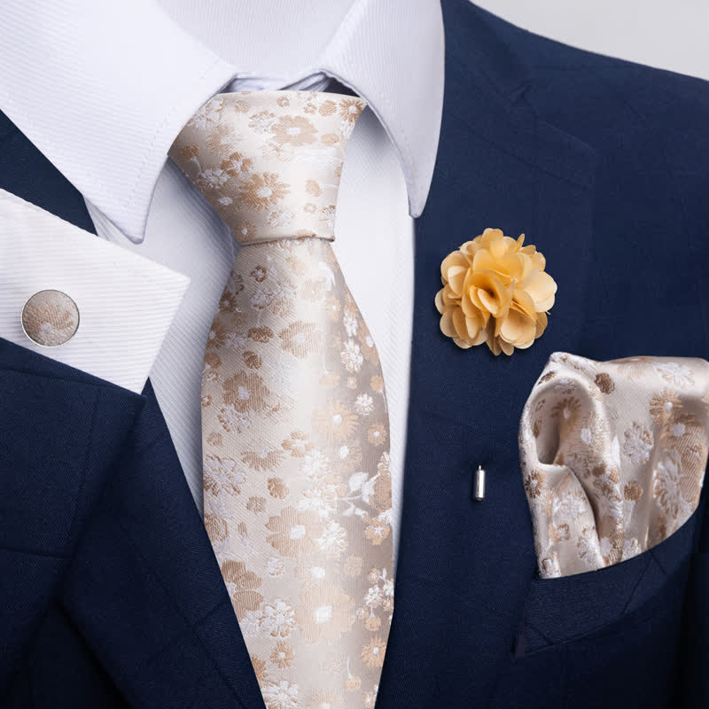 4Pcs Men's Novelty Pocket Square Cufflink Necktie Set - Image 9