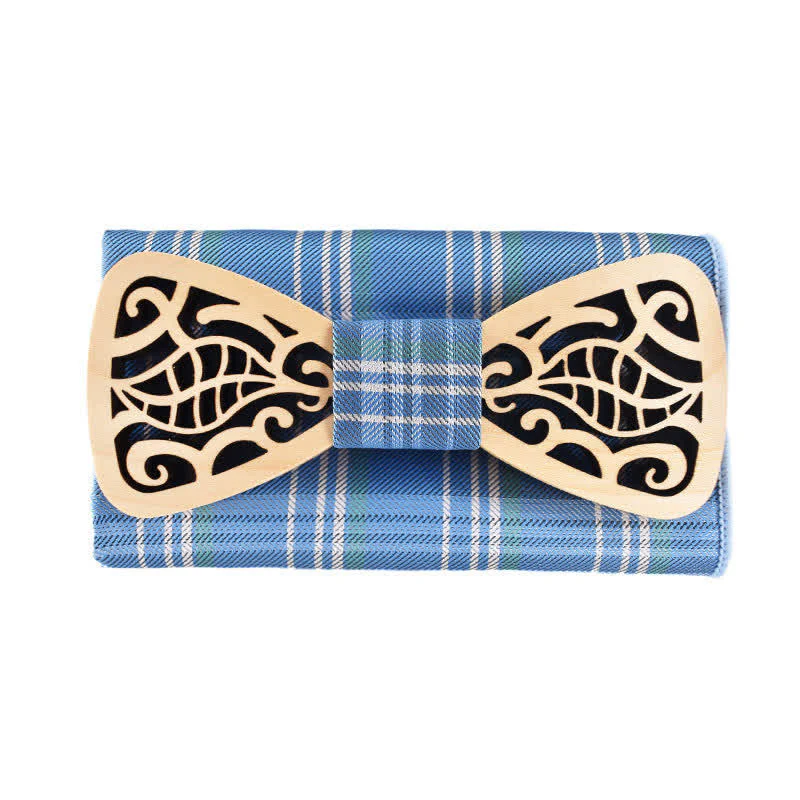 2Pcs Men's Openwork Carved Leaves Wooden Bow Tie Set - Image 13