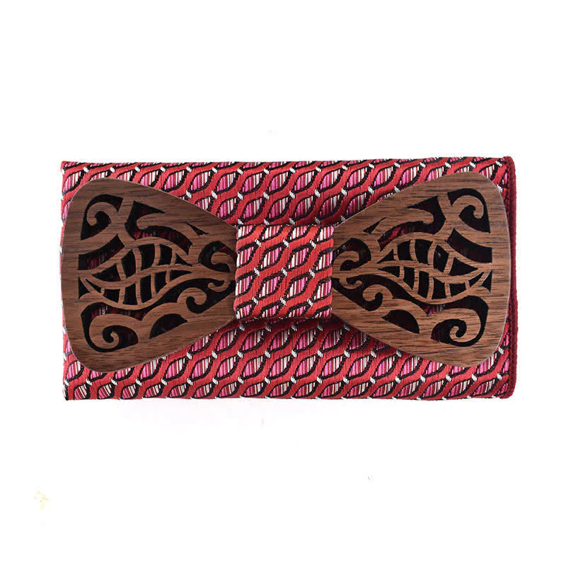 2Pcs Men's Openwork Carved Leaves Wooden Bow Tie Set - Image 8