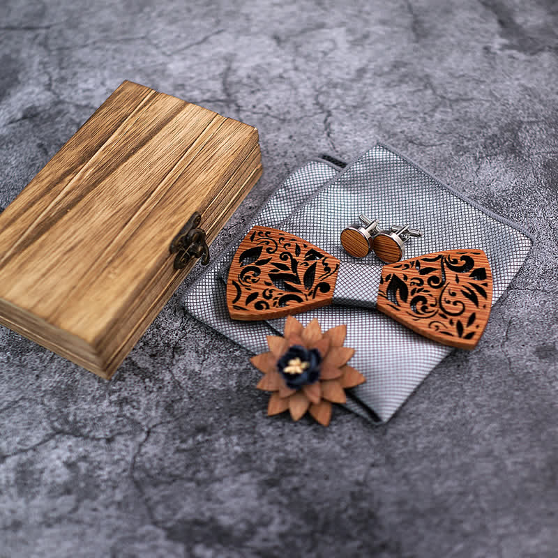 4Pcs Men's Plant Hollow Wooden Bow Tie Set - Image 6