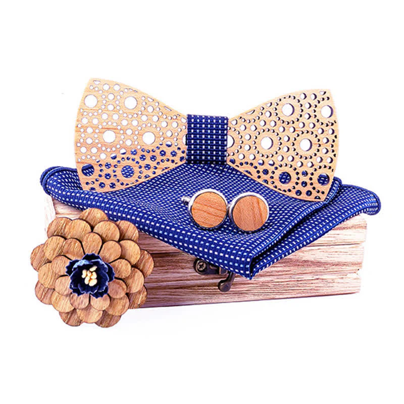 4Pcs Men's Round Hollow Wooden Bow Tie Set - Image 10