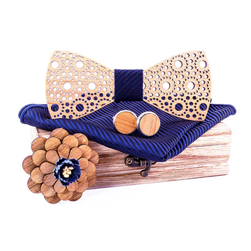 4Pcs Men's Round Hollow Wooden Bow Tie Set - Image 6