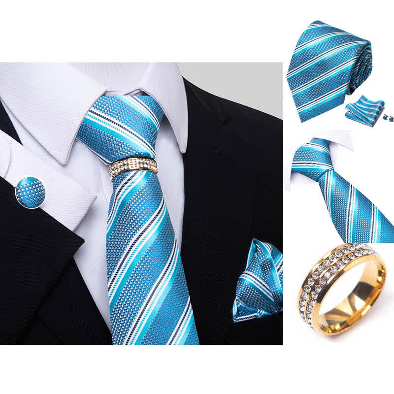 4Pcs Men's Striped Necktie Set With Tie Ring - Image 11