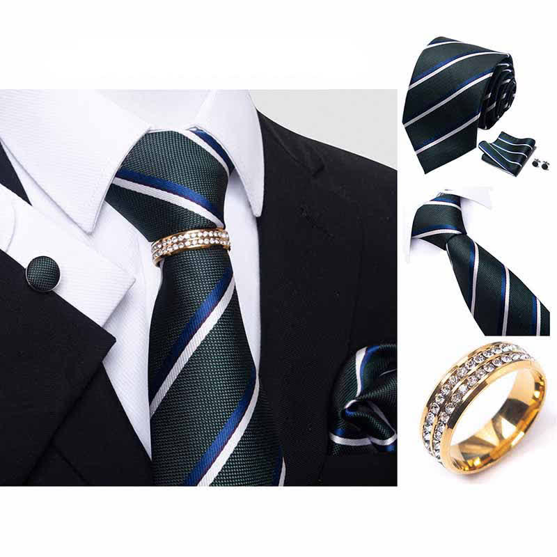 4Pcs Men's Striped Necktie Set With Tie Ring - Image 2