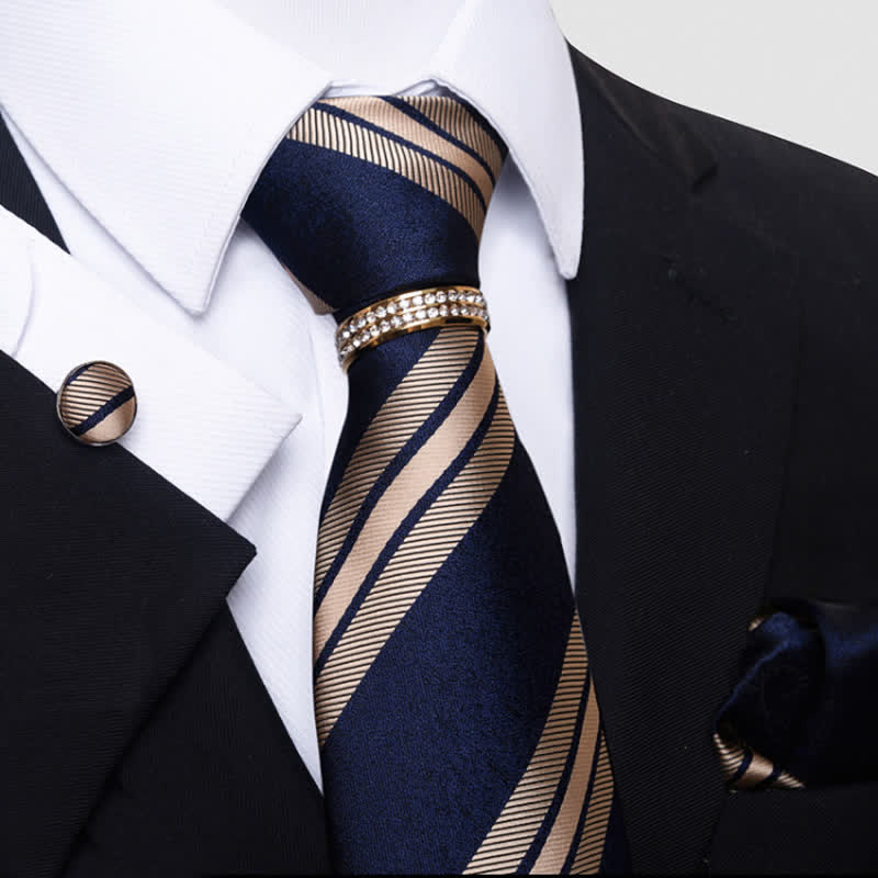 4Pcs Men's Striped Necktie Set With Tie Ring - Image 3