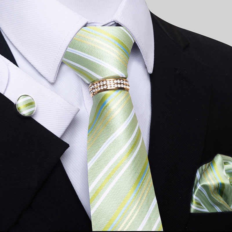 4Pcs Men's Striped Necktie Set With Tie Ring - Image 8