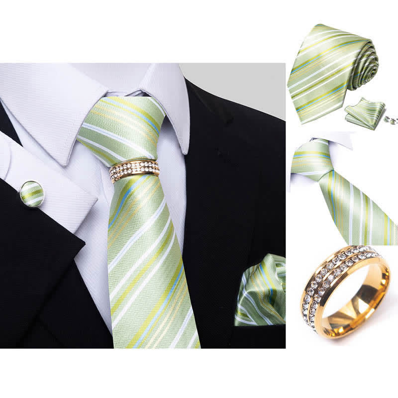 4Pcs Men's Striped Necktie Set With Tie Ring - Image 9