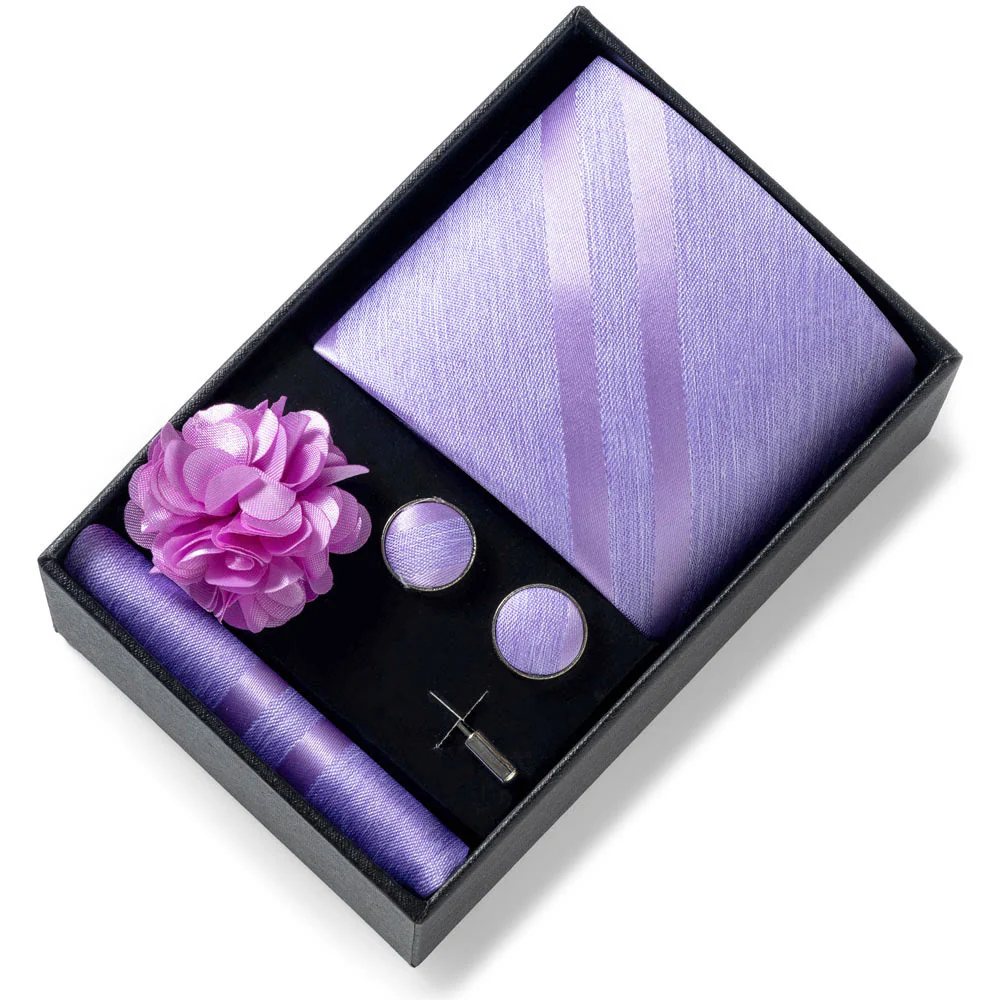4Pcs Men's Stylish Patterned Fabric Necktie Pocket Square Cufflink And Lapel Flower Set - Image 27
