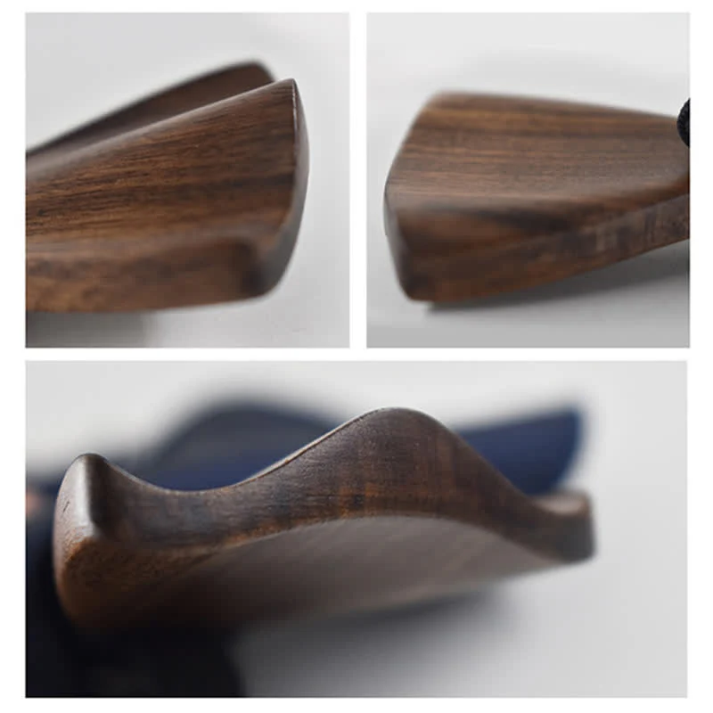 4Pcs Men's Vintage Black Wooden Bow Tie Set - Image 5