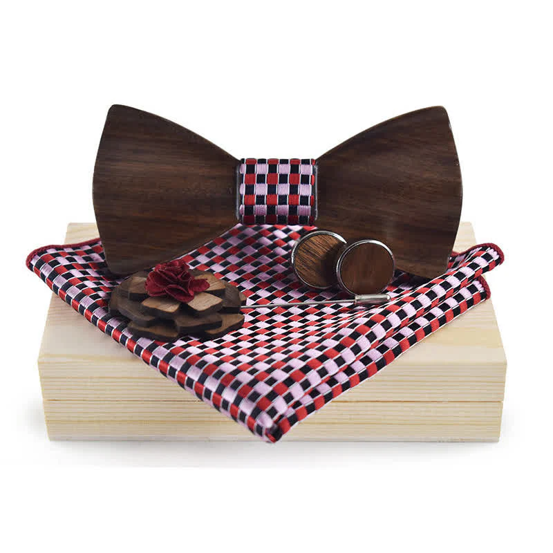4Pcs Men's Vintage Black Wooden Bow Tie Set - Image 7