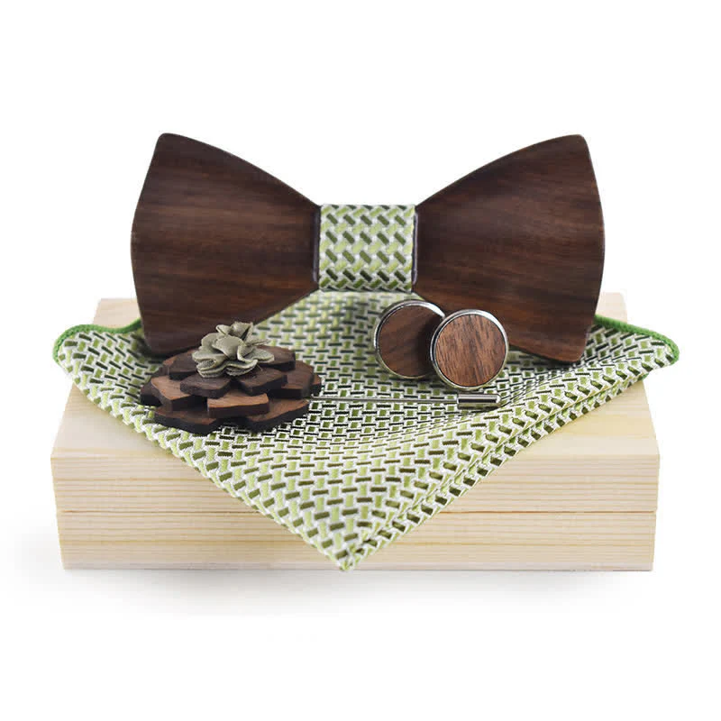 4Pcs Men's Vintage Black Wooden Bow Tie Set - Image 8