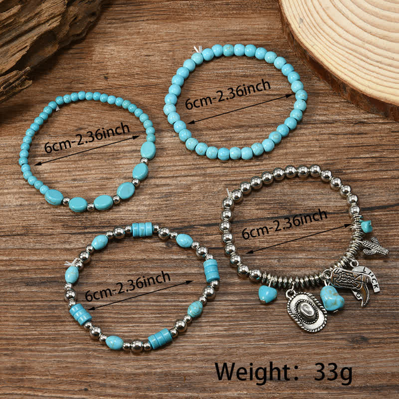 4Pcs Western Frontier Style Turquoise Leather Bracelet Set - Image 3