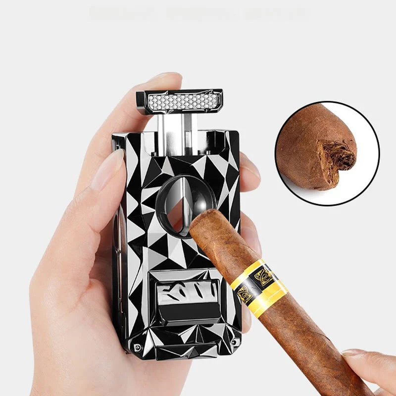 5 in 1 Multifunctional Cigar Cutter Tools Diamond Refillable Butane Lighter - Image 3