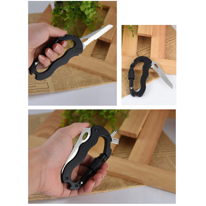 5-In-1 Multitool Folding Knife D Shape Buckle Carabiner Keychain - Image 10