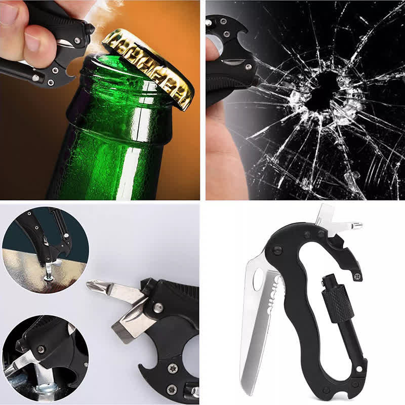 5-In-1 Multitool Folding Knife D Shape Buckle Carabiner Keychain - Image 12