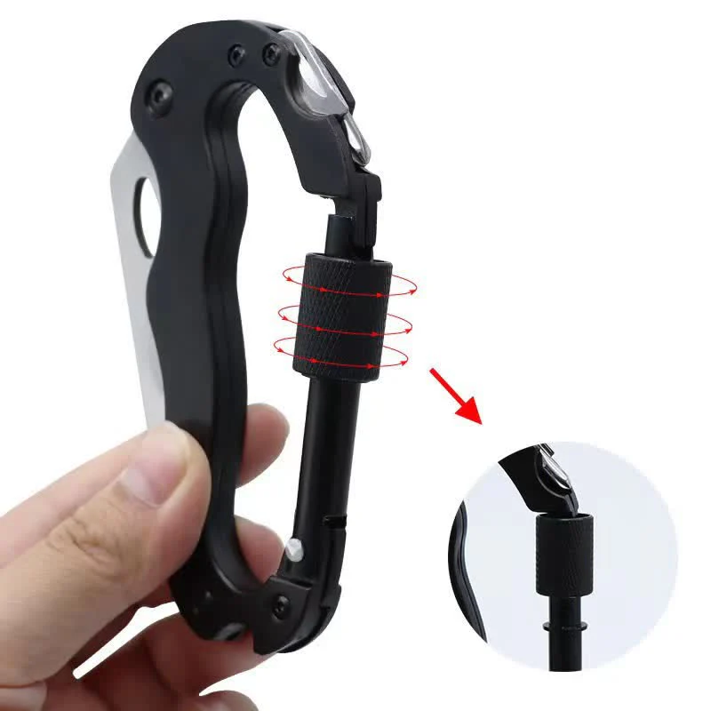 5-In-1 Multitool Folding Knife D Shape Buckle Carabiner Keychain - Image 3