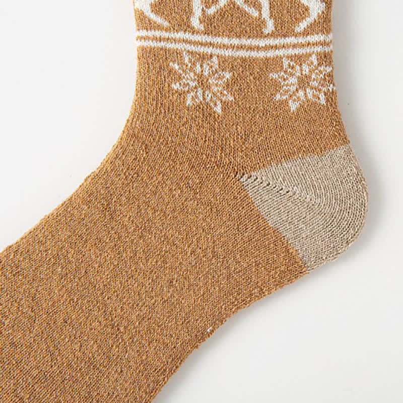 5 Pairs of Snowflake Elk Print Cotton Crew Socks - Image 6