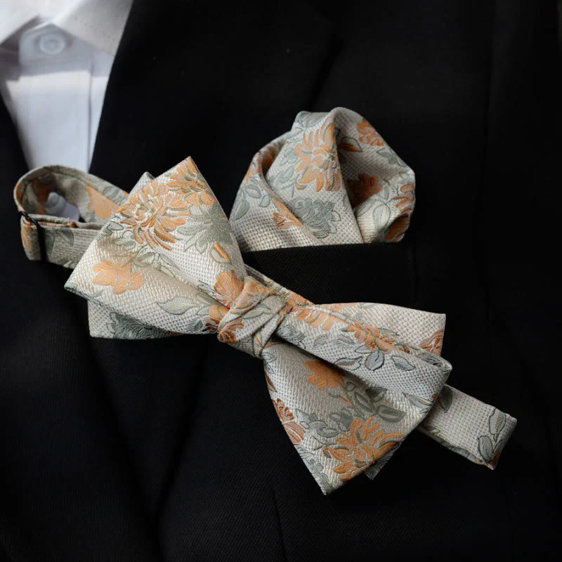 5Pcs Men's Beige Flower Pattern Bow Ties Gift Box - Image 2