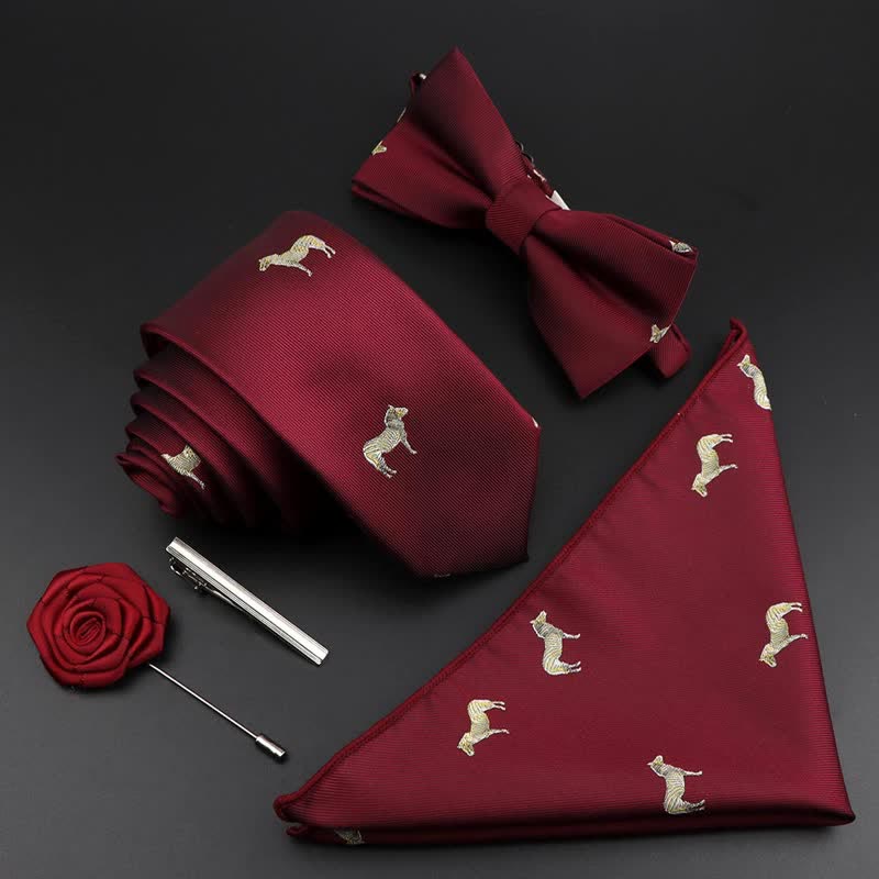 5Pcs Men's Burgundy Floral Paisley Bow Ties Gift Box - Image 2