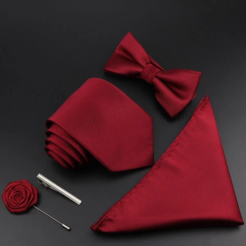 5Pcs Men's Burgundy Floral Paisley Bow Ties Gift Box - Image 3