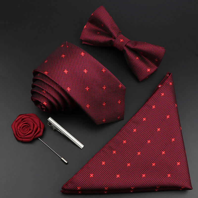 5Pcs Men's Burgundy Floral Paisley Bow Ties Gift Box - Image 5