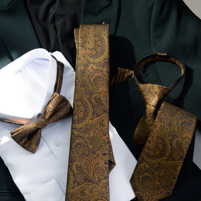 5Pcs Men's Dark Brown & Black Paisley Bow Ties Gift Box - Image 4