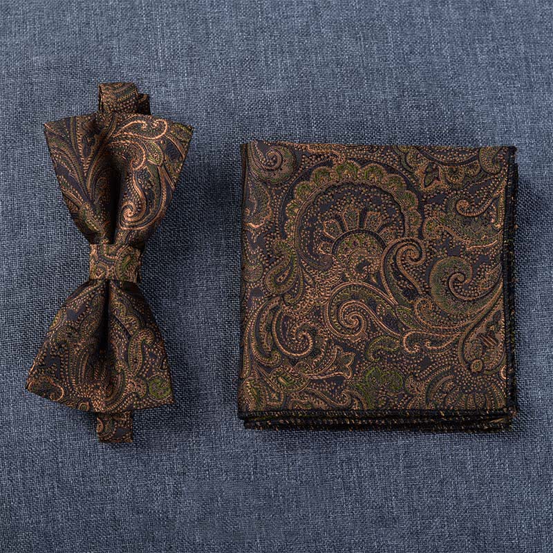 5Pcs Men's Dark Brown & Black Paisley Bow Ties Gift Box - Image 8
