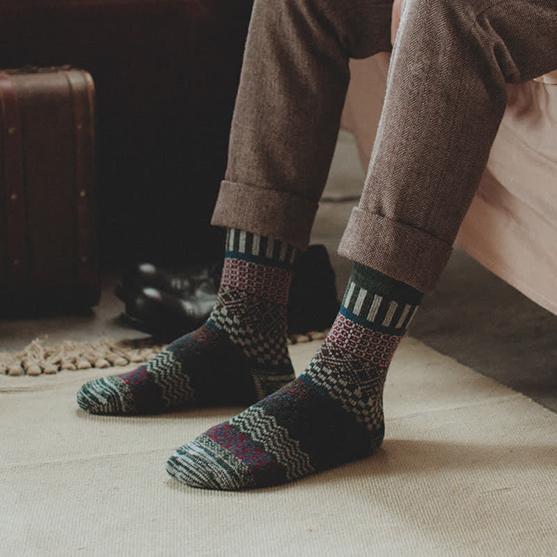 5Pcs Men's Retro Ethnic Totem Crew Socks - Image 7