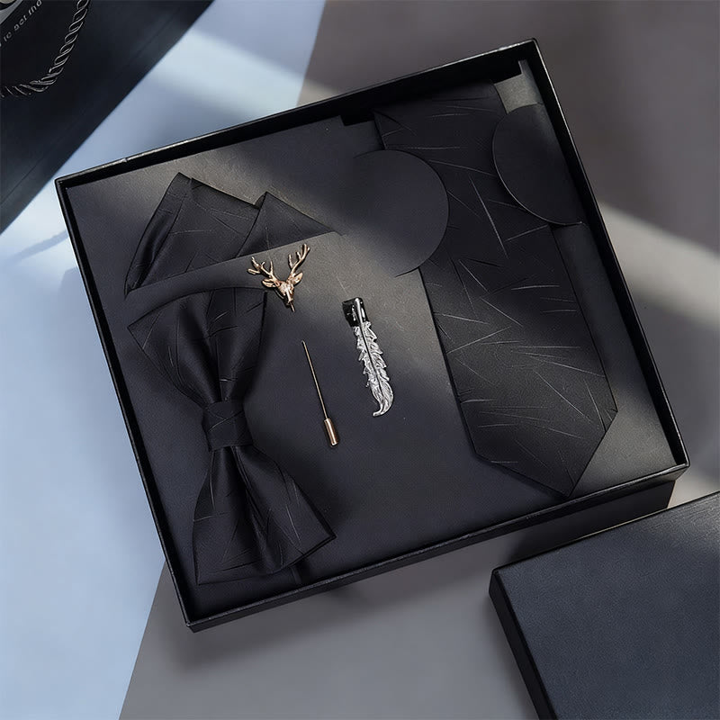 5Pcs Men's Formal Bow Tie Pocket Square Brooch Necktie Set