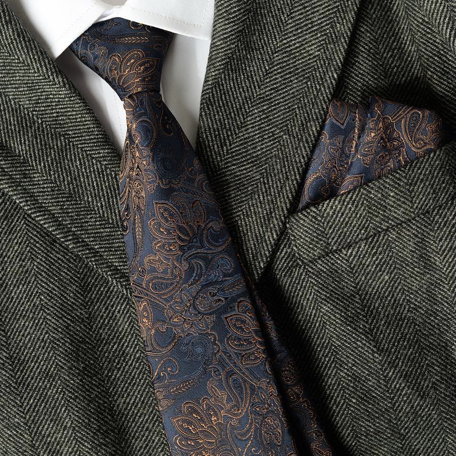 5Pcs Men's Paisley Pattern Deep Blue Necktie Set - Image 2