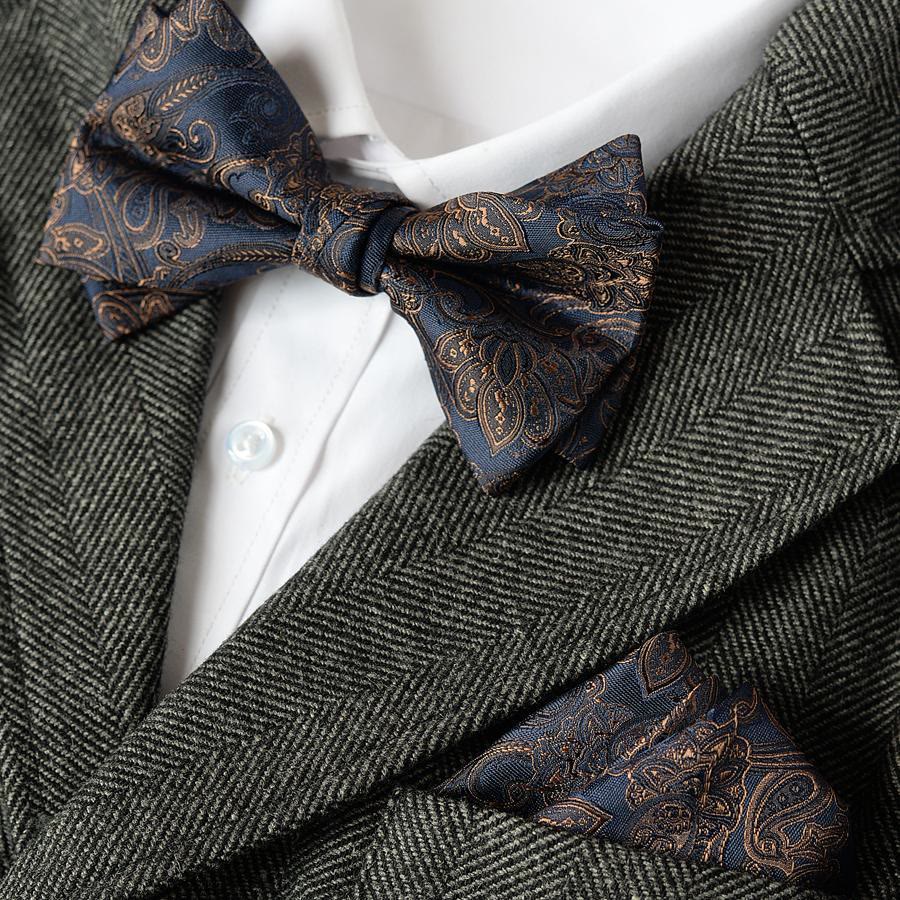 5Pcs Men's Paisley Pattern Deep Blue Necktie Set - Image 3