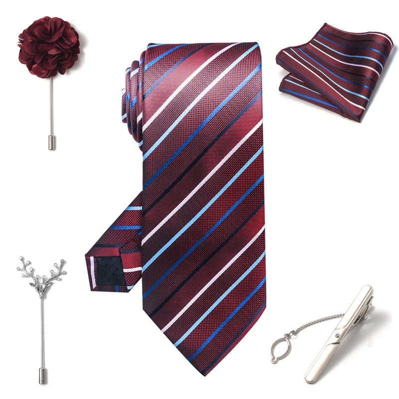 5Pcs Men's Elegant Pocket Square Brooch Corsage Necktie Set - Image 10
