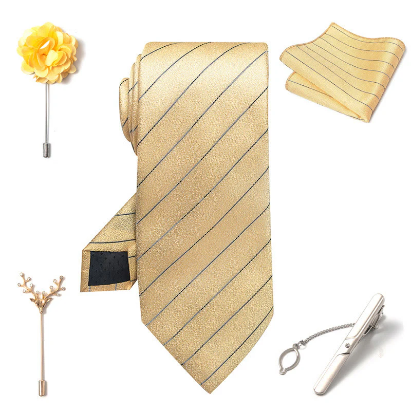 5Pcs Men's Elegant Pocket Square Brooch Corsage Necktie Set - Image 14