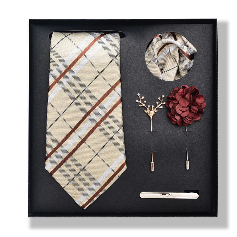 5Pcs Men's Elegant Pocket Square Brooch Corsage Necktie Set - Image 15