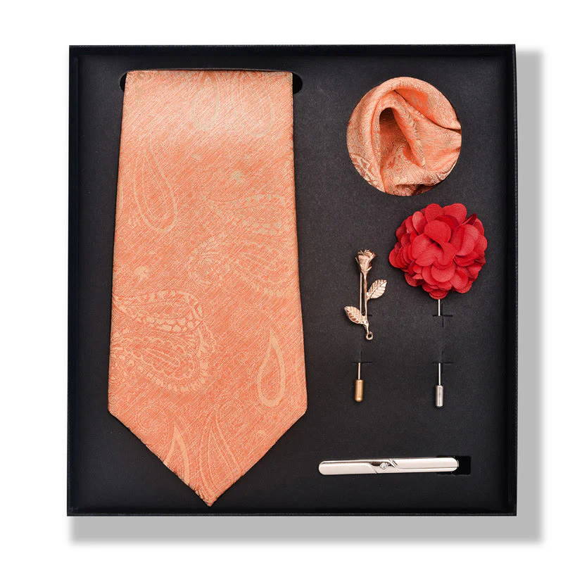 5Pcs Men's Elegant Pocket Square Brooch Corsage Necktie Set - Image 19