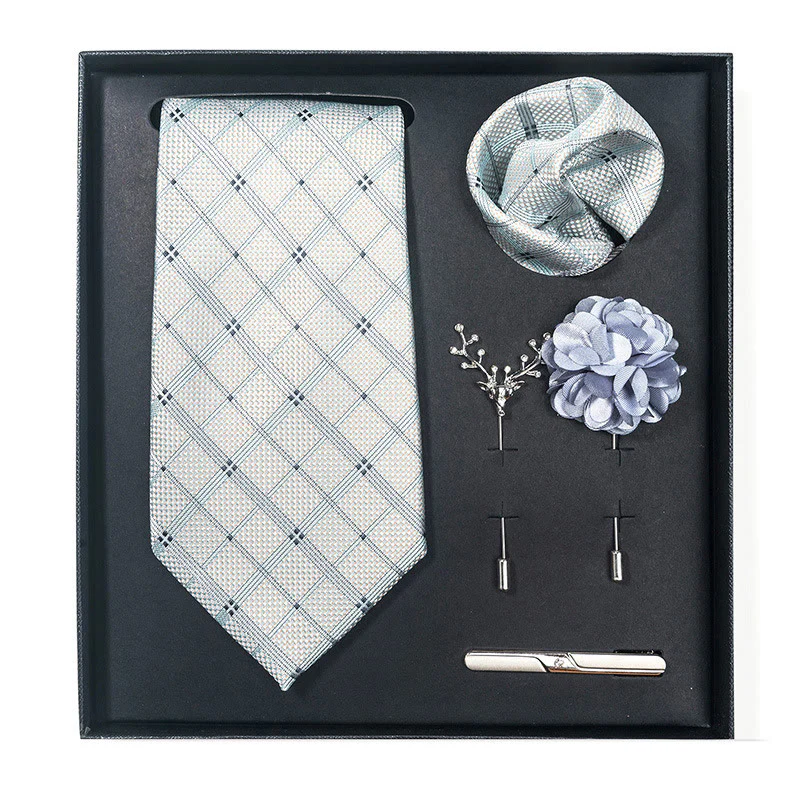 5Pcs Men's Elegant Pocket Square Brooch Corsage Necktie Set - Image 23