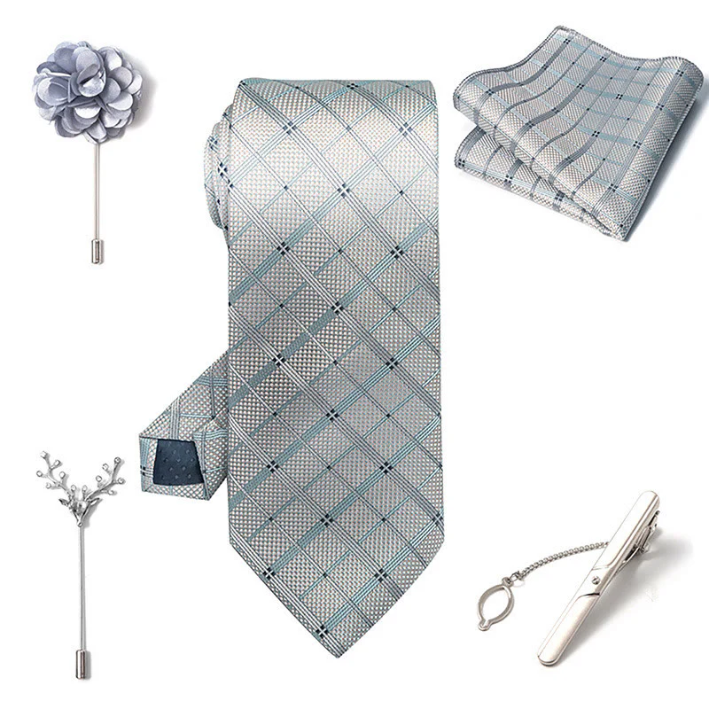 5Pcs Men's Elegant Pocket Square Brooch Corsage Necktie Set - Image 24