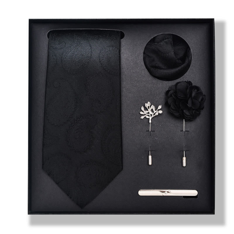 5Pcs Men's Elegant Pocket Square Brooch Corsage Necktie Set - Image 31