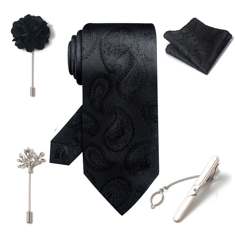 5Pcs Men's Elegant Pocket Square Brooch Corsage Necktie Set - Image 32