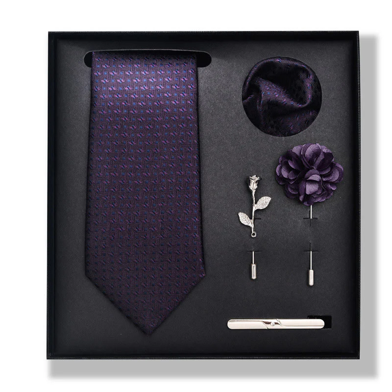 5Pcs Men's Elegant Pocket Square Brooch Corsage Necktie Set - Image 35