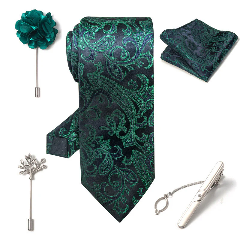 5Pcs Men's Elegant Pocket Square Brooch Corsage Necktie Set - Image 6
