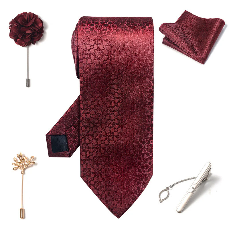 5Pcs Men's Elegant Pocket Square Brooch Corsage Necktie Set - Image 8
