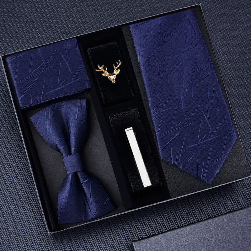 5Pcs Men's Striped Necktie Deer Brooch Bow Ties Gift Box - Image 4