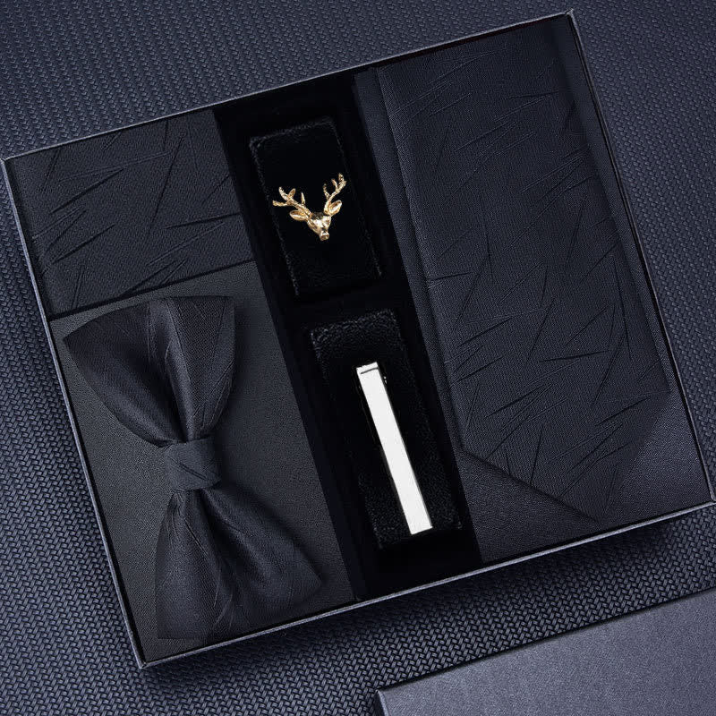 5Pcs Men's Striped Necktie Deer Brooch Bow Ties Gift Box - Image 7